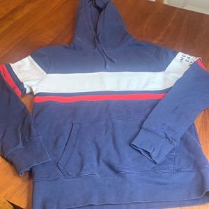 American Eagle sweatshirt w/hood. Boys size S. Blue with white and red stripes